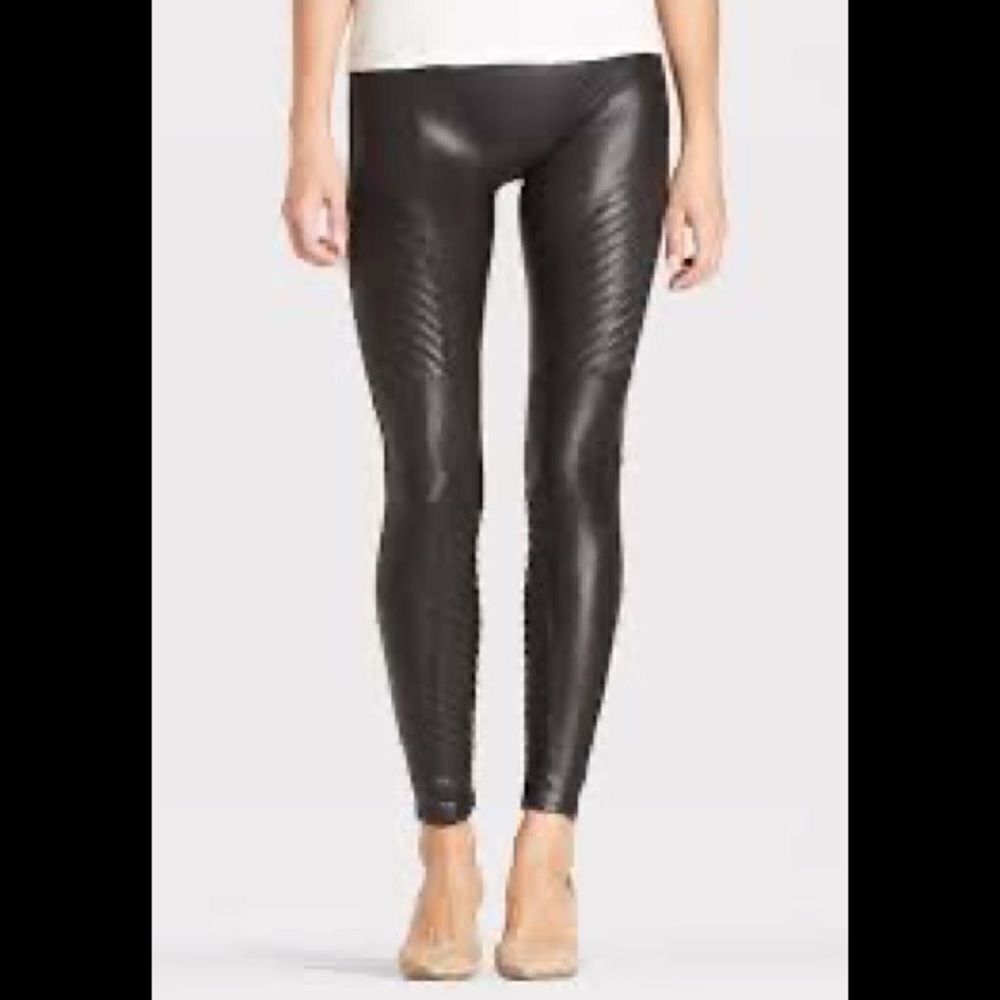 SPANX moto black faux leather leggings. S. NWT